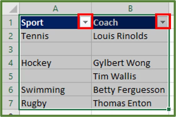 Screenshot showing the Filter arrows added.