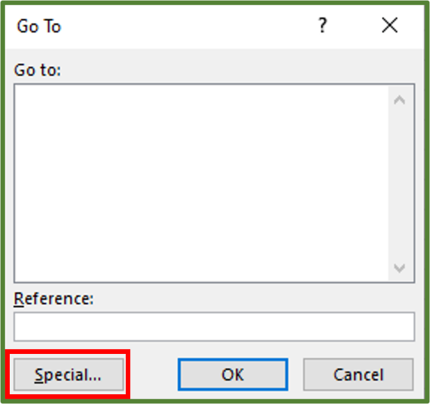 Screenshot showing the Special... button highlighted.