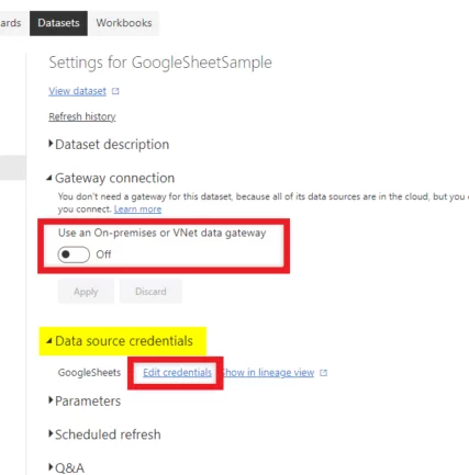 Locate the Dataset and Click on the Schedule refresh icon