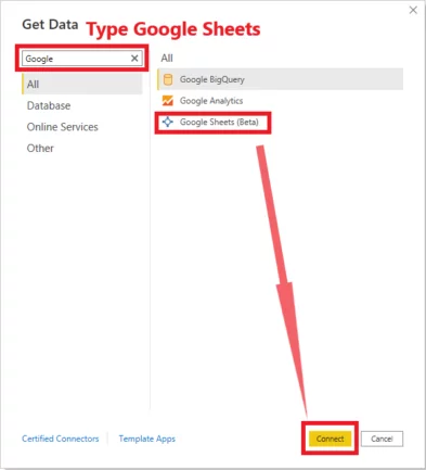 Select More Search for Google Sheets Connect