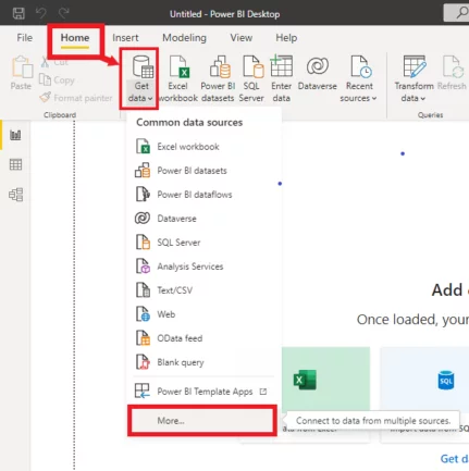On the Home tab, first, click Get Data