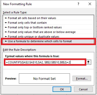 Defining the COUNTIFS Formula