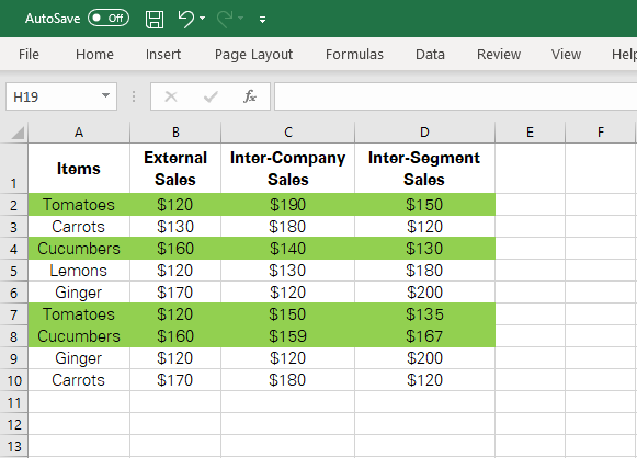 Excel highlights all rows that meet the defined criteria