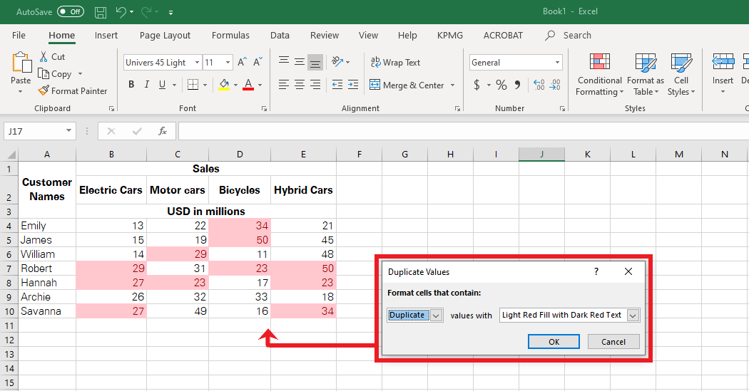 Dialogue box with conditional formatting options