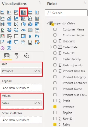 drag and drop the Sales column to the Values field.