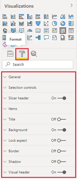 change colours, fonts, set selection controls, and other formatting options for your slicer