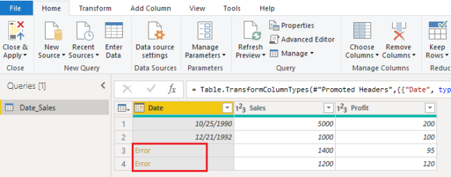 Power BI could not understand the dates in the third and fourth rows as the month value