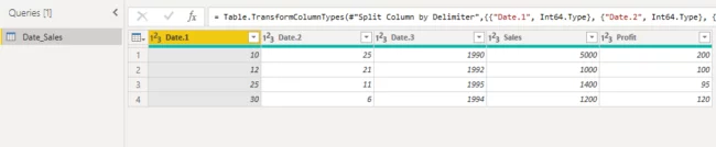 three new columns created due to splitting the original date column