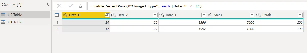 all the rows in the UK date format are removed from the US Table