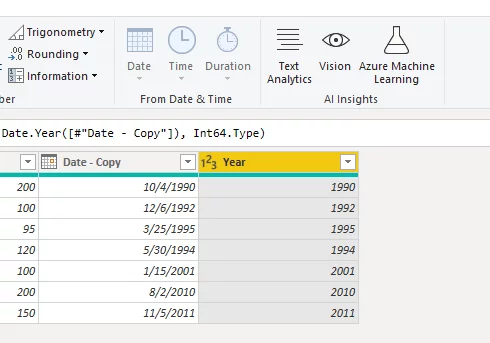 new column containing the year only from your original date column