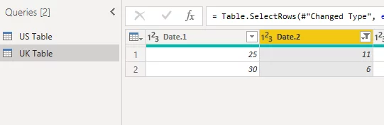 the UK Table will now only contain dates in the UK date format