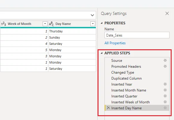 click the cross “X” next to an applied step to revert the step