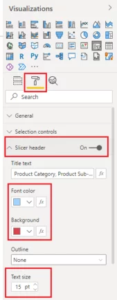 Click the Slicer header section under the Format options