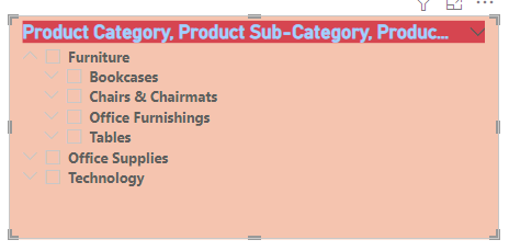 The presentation of the other different levels in the hierarchy - Power BI Hierarchy Slicer