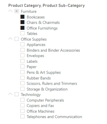 checkboxes for all the subcategories within that top level category
