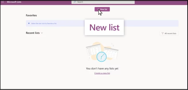 select the +New list option