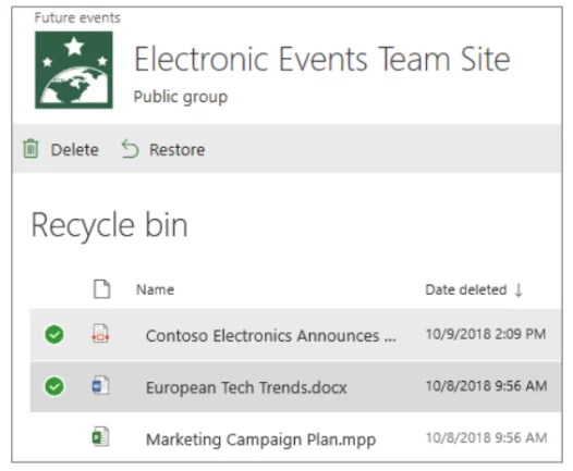 select the boxes to the left of the items or files you want to restore
