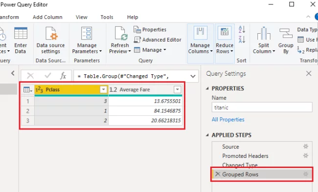 two new columns passenger classes Average Fare