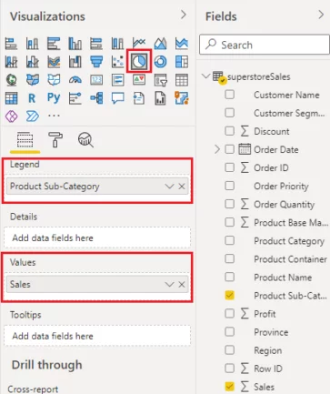 Highlights where to find the product sub-category in Power BI