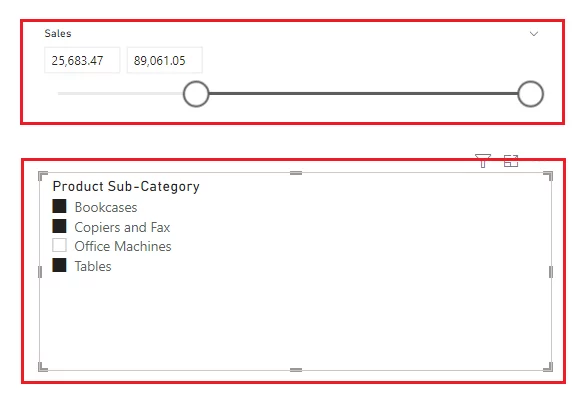The range bar and sub-categories selected
