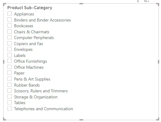 Screenshot of the sub-categories that are currently unticked