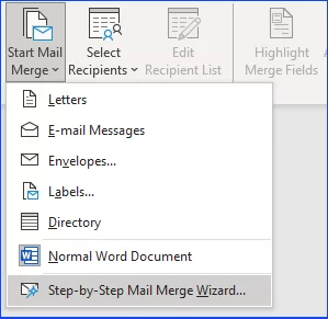 Where to find the mail merge wizard button