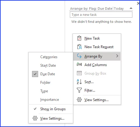 Shows the extra options for you to customise the To Do bar with