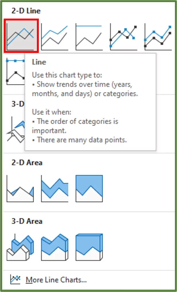 Screenshot showing the Line option in the 2-D Line section.