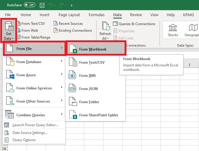 Get and Transform data on the Data tab