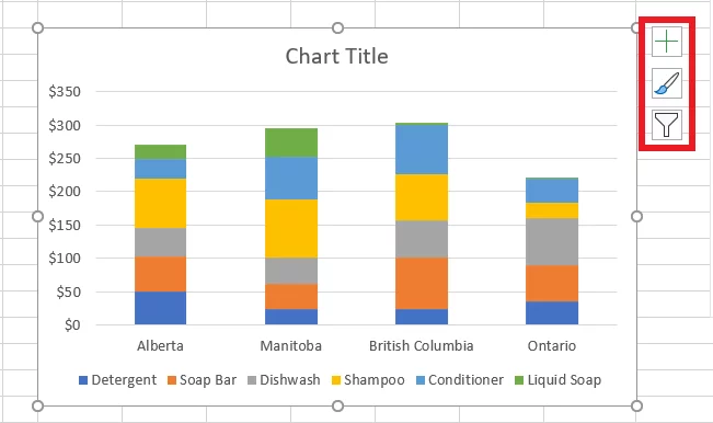 Different options to edit the stacked column chart