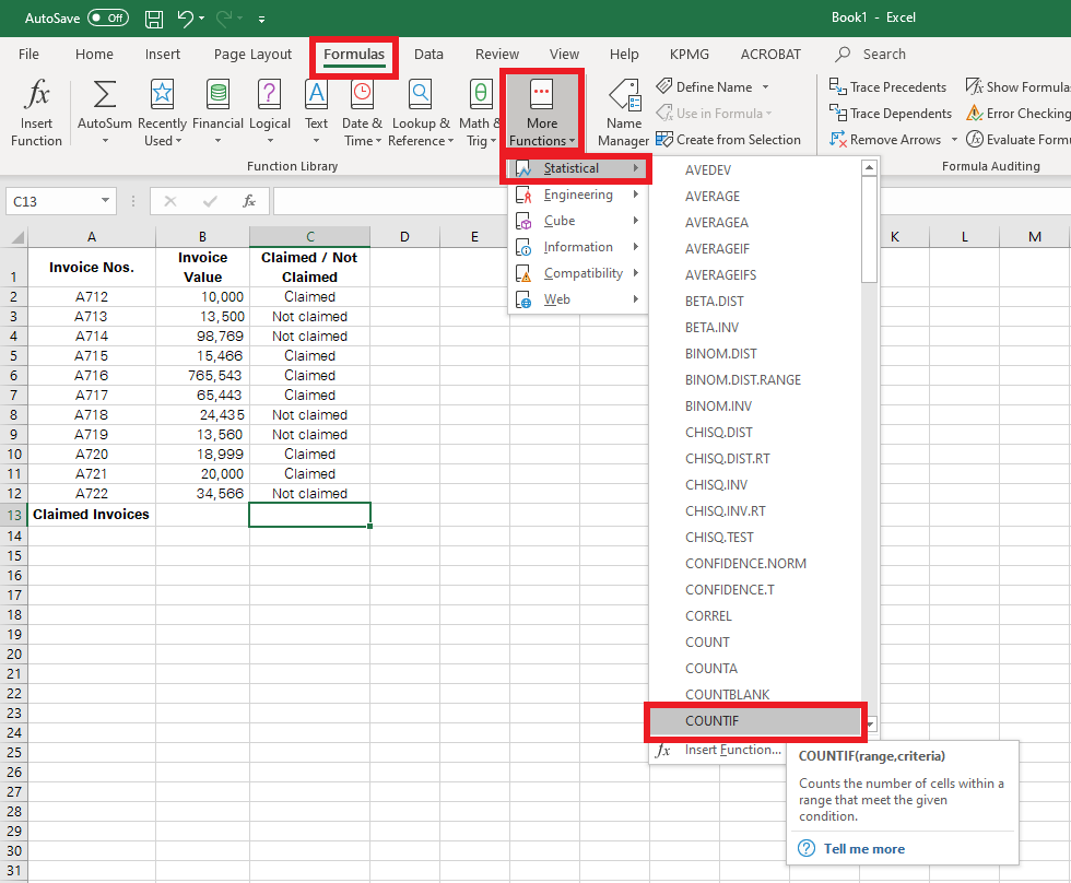 COUNTIF Function in the Excel Functions Library