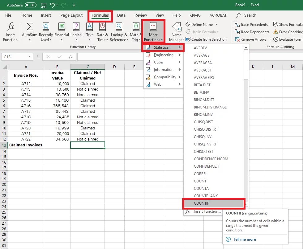 COUNTIF Function in the Excel Functions Library