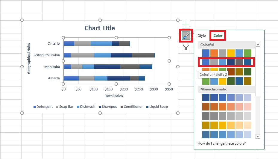 Choosing different color palettes for the Bar chart