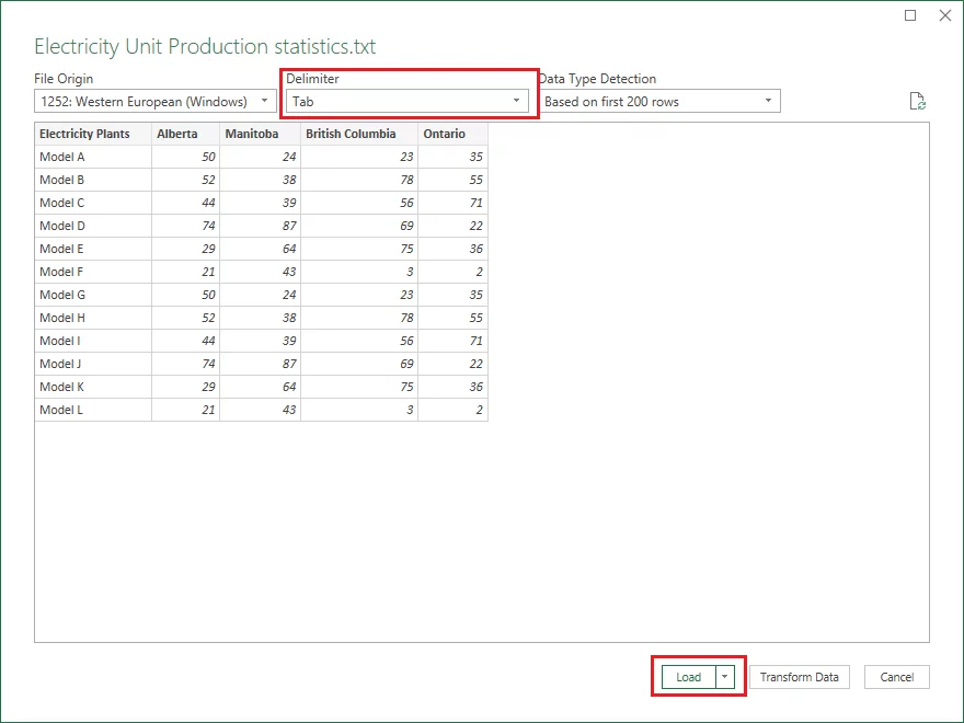 Importing the text file into Excel through Power Query