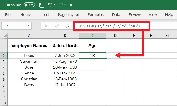 The number of days between the two given dates is calculated ignoring the months