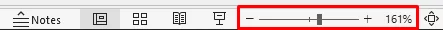 Screenshot highlighting the Zoom slider in the tool bar