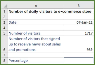 Screenshot showing the source data for the percentage example.