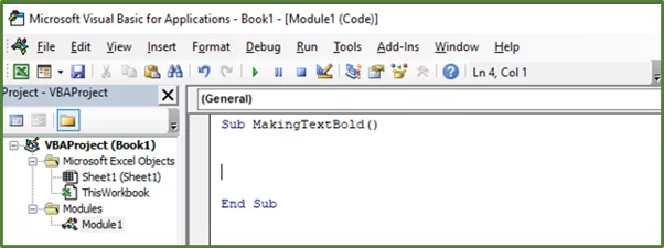 Screenshot showing the Sub Procedure.