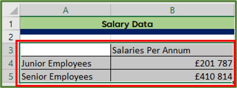 Screenshot showing the range A3:B5 selected.