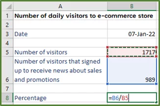 Screenshot showing the formula being entered into cell B8.