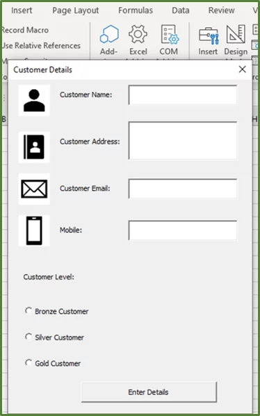 Screenshot showing the UserForm.