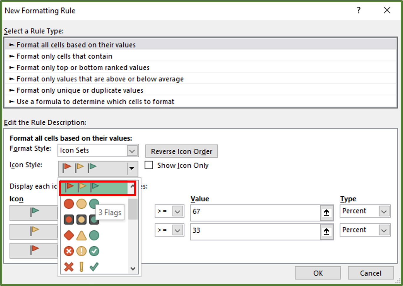 Screenshot showing the 3 Flags Style highlighted.