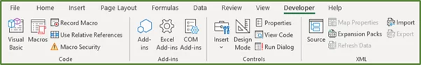 Screenshot showing the Developer Tab added to the Ribbon.
