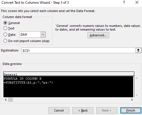 Step 3 of Text to Columns Wizard