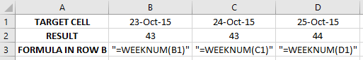 Shows the result off the WEEKNUM function