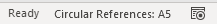 Shows where you can find the Circular Reference's cell reference in the botton left of Excel