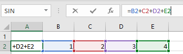 Shows the coloured references compared to the formula 