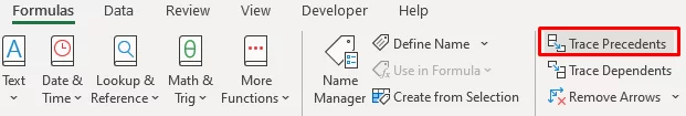 Trace precedents option in the Formula tab