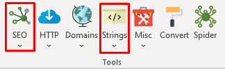Shows the Strings and SEO Buttons