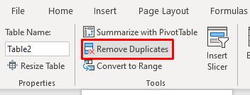 Shows where to find the remove duplicates option